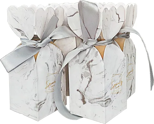 Miniatura 7 de Lontenrea 50 cajas de dulces para boda, fiesta de cumpleaños, caja de regalo con 50 cintas doradas para decoración