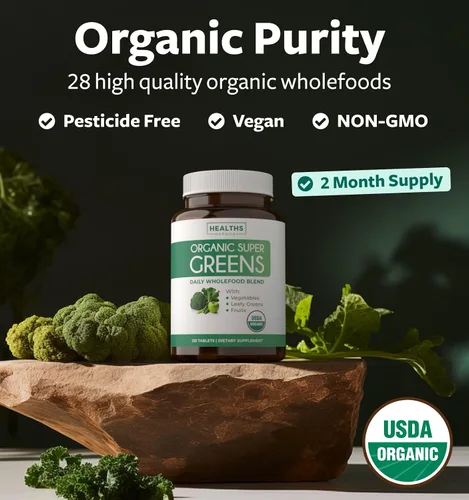 Miniatura 3 de Suplemento orgánico USDA Super Greens – Suplemento orgánico de frutas y verduras para adultos con 28 complejos de superalimentos con raíces