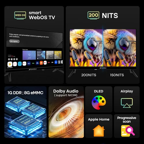 Miniatura 2 de SANSUI 24 pulgadas 768P DLED Smart WebOS TV Televisión pequeña con Chromecast incorporado WebOS hub compatible con HomeKit Compatible