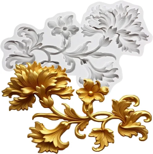 Miniatura 38 de Moldes de silicona estilo barroco con espirales, moldes de encaje, moldes de flores en relieve, molde de filigrana para decoración de pastel