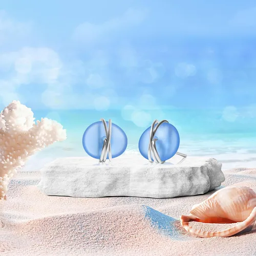 Miniatura 3 de Aretes de cristal de mar de plata de ley S925, hipoalergénicos, hechos a mano, aretes de tuerca hechos a mano de cristal de playa, joyería