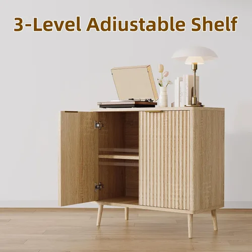 Miniatura 3 de Moderno armario de buffet acanalado con almacenamiento, consola de madera delgada de 31.5 pulgadas con puertas y estantes ajustables, armario