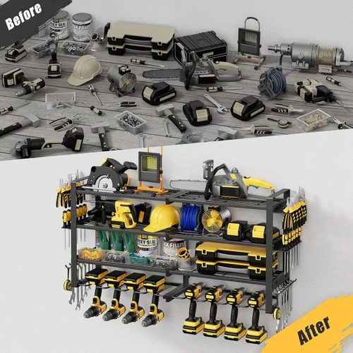 Miniatura 6 de Jusgym Organizador de herramientas eléctricas para montaje en pared, estante de almacenamiento de herramientas de garaje de 450 libras con 8