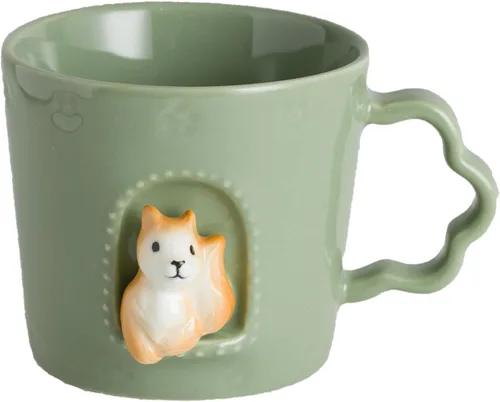 Miniatura 9 de DIHOclub Taza de cerámica con diseño de gato, ventana con animales, figura de cerámica hecha a mano, tazas lindas de dibujos animados, regalo