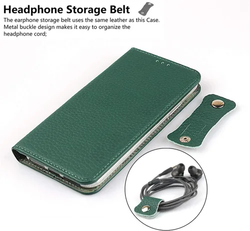 Miniatura 5 de iCoverCase Compatible con iPhone 11 Pro Max, funda magnética de piel auténtica con bloqueo RFID, correa para la muñeca y ranuras para tarjetas, Verde