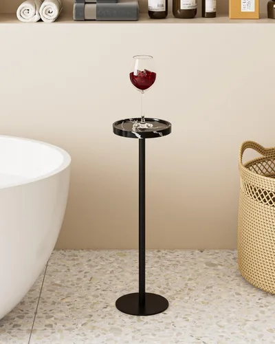 Miniatura 2 de Mesa de bebida, mesa auxiliar de pedestal pequeña, mesa de cóctel redonda, mesa auxiliar circular con base de metal, para espacios pequeños