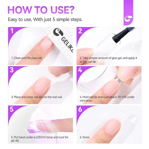 Miniatura 7 de Gelike EC Peachy Jelly Gel de Pegamento para Uñas - 6 en 1 Uñas Acrílicas Transparentes Extra Fuertes - Adhesivo de Extensión de Larga Duración UV