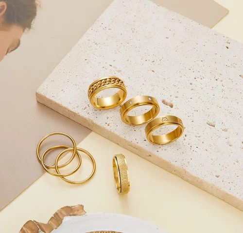 Miniatura 7 de 5 anillos giratorios chapados en oro de 18 quilates para la ansiedad, cadena de mariposa de acero inoxidable, con incrustaciones de circonita