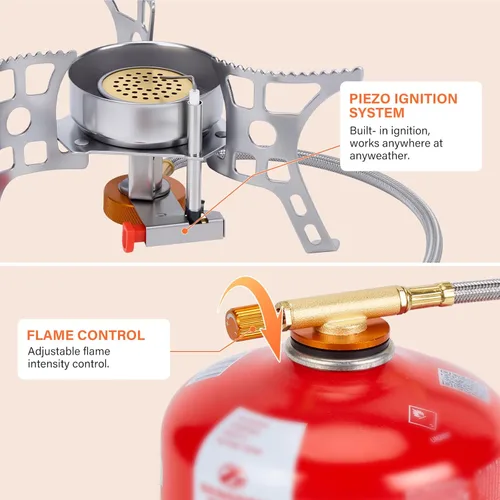 Miniatura 7 de WADEO Estufa de camping resistente al viento de 3900 W, estufa de gas para acampar con encendido piezoeléctrico, estufa de mochilero portátil