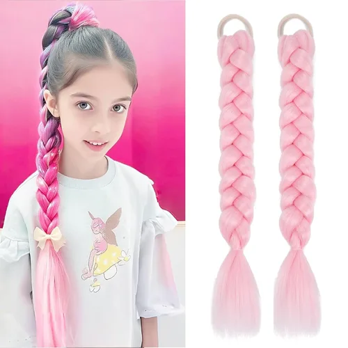 Miniatura 14 de 2 paquetes de 16 pulgadas de extensión de cola de caballo trenzada larga negra para mujeres negras con banda elástica, trenzado recto, extensiones