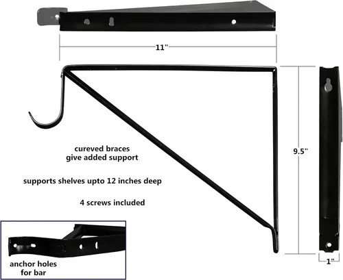 Miniatura 2 de Harrier Hardware Estante de armario resistente y soporte para barra, negro, paquete de 3