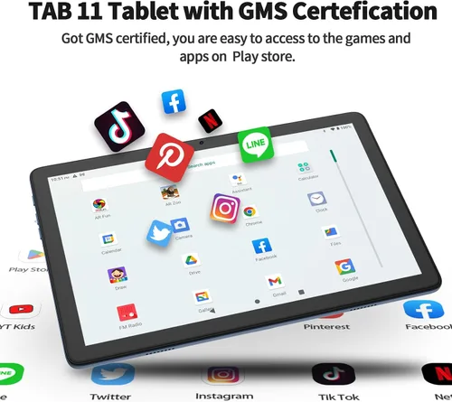 Miniatura 3 de PRITOM TAB11 Tablet Android de 10 pulgadas, Octa-Core, 128GB, WiFi6, pantalla HD IPS, cámara dual, Bluetooth, FM, USB C, tableta con funda