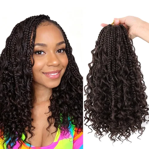 Miniatura 9 de LMZIM 18 Pulgadas Trenzas de Caja Bohemias 8 Paquetes Trenzas de Caja de Diosa Bohemia Cabello de Ganchillo con Puntas Rizadas Cabello de Ganchillo