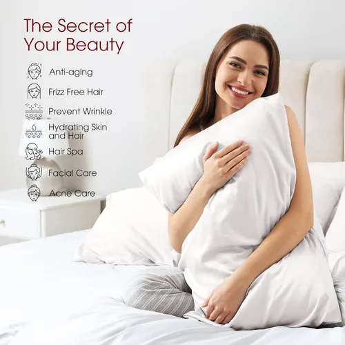 Miniatura 3 de Juego de 2 fundas de almohada 100% seda de morera tamaño Queen para cabello y piel, juego de 2 seda grado más alto 6A, suave, transpirable, Blanco