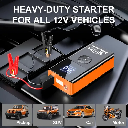 Miniatura 3 de Arrancador con compresor de aire, 8000 A 180 PSI, batería portátil de coche (todo gasolina/12L diesel) 12 V caja de salto de automóvil cargadores