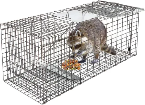 Miniatura 11 de JungleA Jaula de trampa para animales, jaula plegable de 24 pulgadas con 1 puerta de hierro, trampa humana para atrapar y liberar roedores