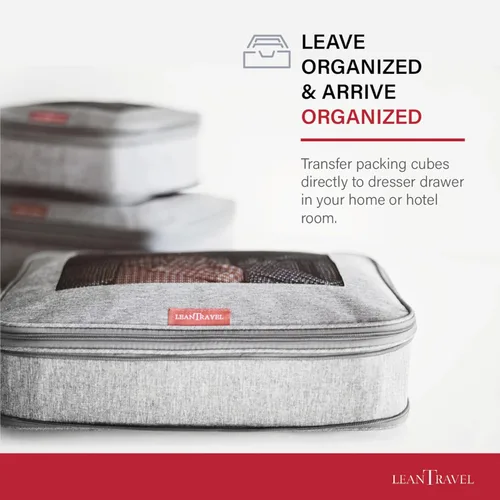Miniatura 8 de LeanTravel Juego de 6 cubos de compresión para viajes, color gris, doble cremallera