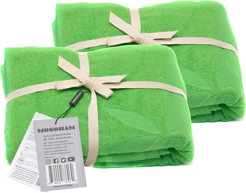 Miniatura 15 de Mosobam Toalla de playa suave de 35 x 70 pulgadas, color verde clásico, cabaña de lujo, toallas de hotel de 450 GSM, secado rápido, extra grande