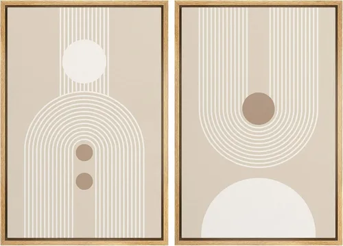 Miniatura 10 de SIGNWIN Lienzo enmarcado para pared, juego de arte de collage de ondas en espiral de mediados de siglo, formas abstractas, acogedor, neutro