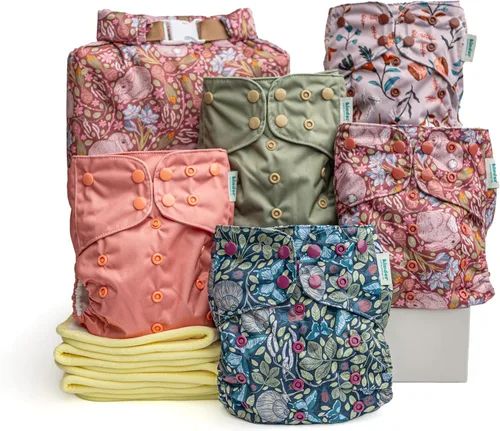 Miniatura 22 de Kinder Juego de 5 pañales de tela reutilizables para bebé, estilo bolsillo, camiseta atlética que absorbe la humedad, recién nacido a orinal 7-60