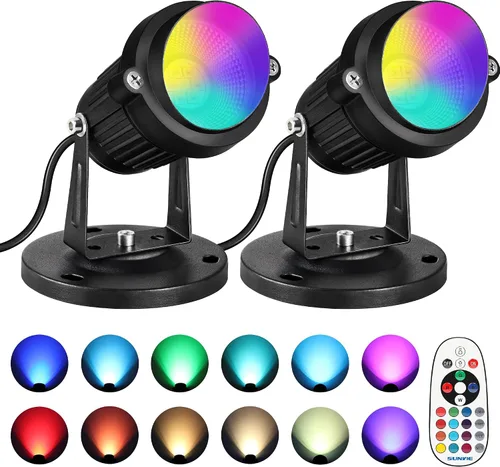 SUNVIE RGBW - Focos de Navidad para interiores de 6 W, iluminación ascendente para interiores con control remoto, luces que cambian de color, focos
