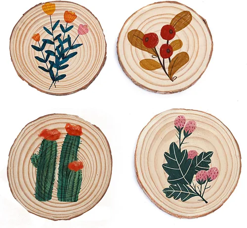 Miniatura 4 de ZOENHOU 30 piezas de rebanadas de madera natural de 3.5 a 4 pulgadas, kit de madera sin terminar de 2/5 pulgadas de grosor, manualidades con corteza