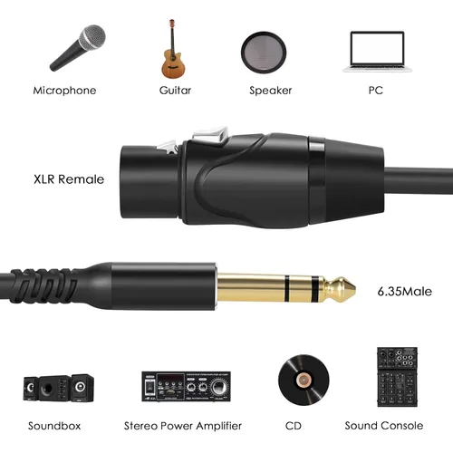 Miniatura 6 de Twozoh Cable XLR Hembra a TRS de 1/4 Pulgada (6.35mm), Cable de Micrófono XLR a Jack de Cuarto de Pulgada Equilibrado 1 Pie (Profesional/HiFi)
