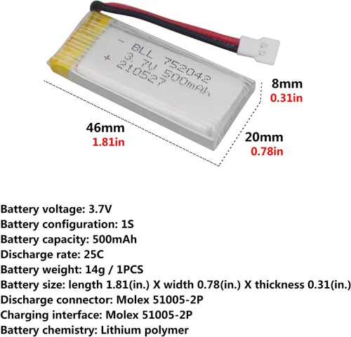 Miniatura 2 de Accesorio 5PCS 3.7V 500mAh 25C Batería con 5-en-1 Cargador para JJRC H31 H37 H6D Hubsan X4 H107C H107D H107L H107P H108 UDI UDI U816A SYMA X5C X5SW