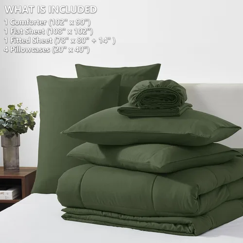 Miniatura 6 de CozyLux Juego de edredón tamaño King, color verde oliva, 7 piezas en una bolsa, edredón verde tamaño King, juegos de ropa de cama para todas