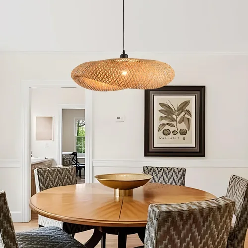 Miniatura 8 de lámpara colgante de bambú de 19.7 pulgadas estilo granja con enrejado de ratán para comedor, luces boho, accesorio de iluminación para isla