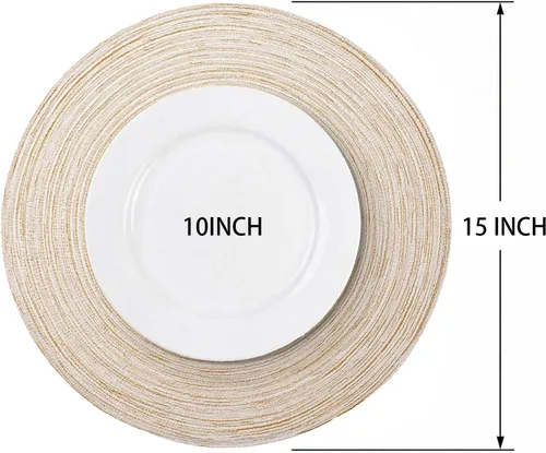 Miniatura 2 de AHHFSMEI Juego de 6 manteles individuales redondos trenzados para mesas de comedor, tejidos naturales, resistentes al calor, 15 pulgadas (beige)
