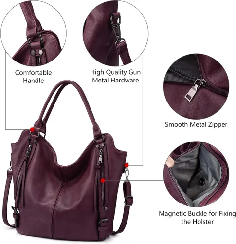 Miniatura 28 de Bolso Hobo oculto para mujer, de piel sintética, bolso cruzado de hombro, bolsa grande con funda desmontable