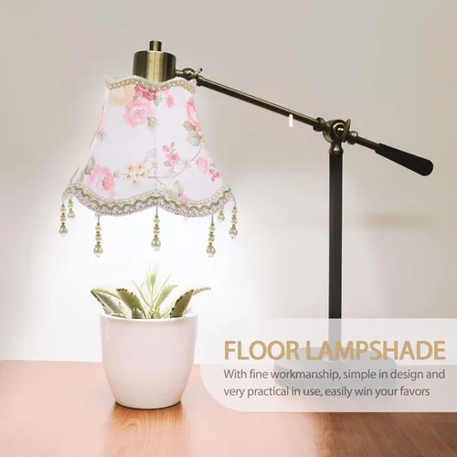 Miniatura 8 de DOITOOL Pantalla europea de tela con flecos, pantalla de mesa con cuentas, pantalla de luz decorativa para dormitorio y sala de estar, compatible