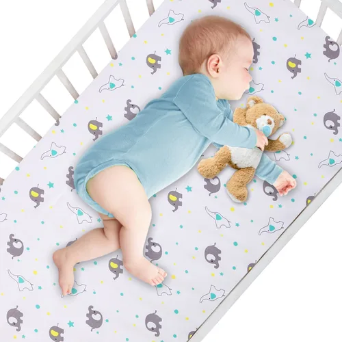 Miniatura 6 de Bimocosy Paquete de 4 sábanas para cuna, sábanas bajeras para cuna de bebé, transpirables y de ajuste cómodo, suaves para colchón de cuna estándar