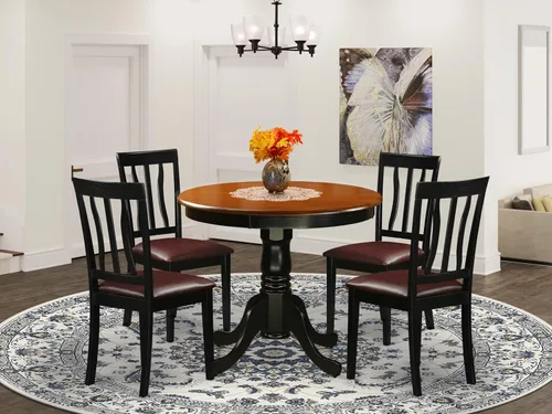 Miniatura 2 de East West Furniture ANTI5-BLK-LC - Juego de mesa de comedor de 5 piezas para 4 personas, incluye una mesa de cocina redonda con pedestal y 4 sillas