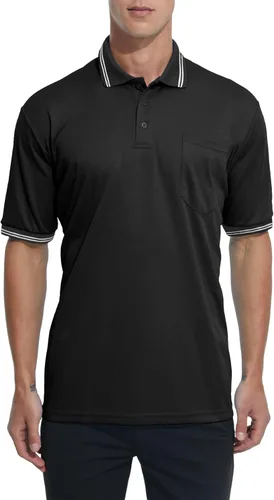 Thapower Camisa de árbitro para hombre, camiseta de árbitro oficial de softbol y béisbol, disfraz de árbitro, manga corta, bolsillo en el pecho Negro