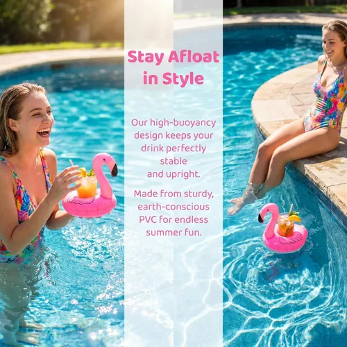 Miniatura 3 de Soporte inflable flotante para bebidas de flamenco, paquete de 12 posavasos flotantes para piscina, portavasos para latas de bebidas, tazas