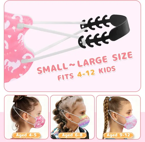 Miniatura 3 de FENFEN Máscara facial KN95 para niños desechable - Niño unicornio, niños de tamaño pequeño de 4 a 12 años, protección de 5 capas, transpirable