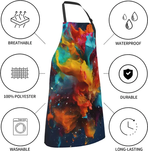 Miniatura 4 de Delantal colorido de poliéster Grooming Delantales con bolsillo para barbacoa Cocina Pintura Adultos