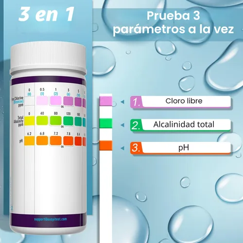 Miniatura 3 de EASYTEST - Paquete de 150 tiras reactivas para piscinas, spas y jacuzzis; mide pH, alcalinidad total, cloro libre y bromo, kit preciso de 3 en 1