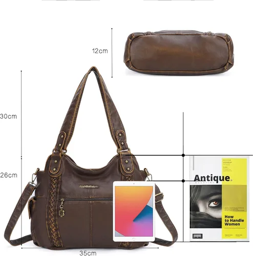 Miniatura 95 de Angel Barcelo - Bolsa de hombro amplia para mujer, diseño Hobo, cuero lavado