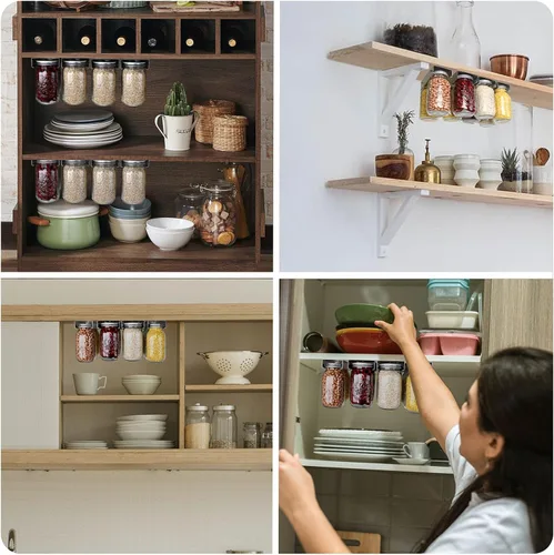 Miniatura 6 de lopeztek Organizador de tarros Mason para conservas de 4, 8, 12, 16, 24, 32, 64 onzas, accesorios para colgar debajo del gabinete y despensa