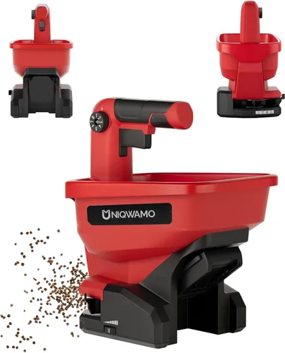 Uniqwamo Esparcidor de semillas de césped de mano compatible con batería de iones de litio Milwaukee de 18 V, disponible durante todo el año, Rojo
