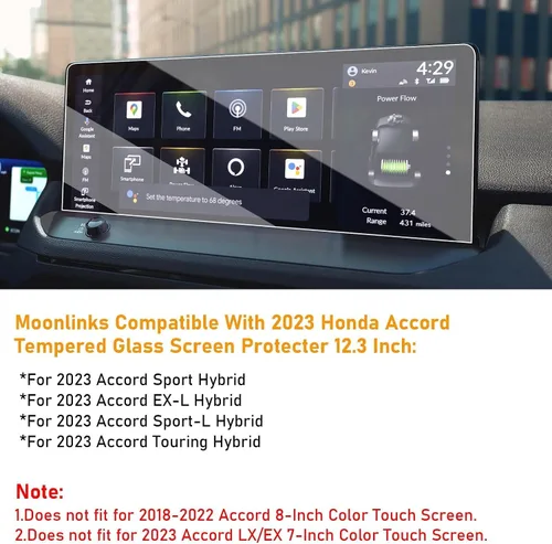 Miniatura 3 de Moonlinks Protector de pantalla compatible con Honda Accord 2025 2024 2023 de 12.3 pulgadas, protector de pantalla de vidrio templado, dureza 9H