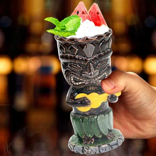 Miniatura 6 de SuproBarware Tiki - Juego de tazas de cóctel de 10.1 fl oz, coloridas tazas de cóctel de cerámica, decoración hawaiana para fiestas exóticas