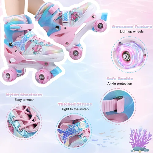 Miniatura 4 de Patines de Ruedas, Patines de Ruedas Ajustables de 4 Tallas para Niños, Ruedas con Luces y Adorables Diseños de Dibujos Animados, Múltiples Capas