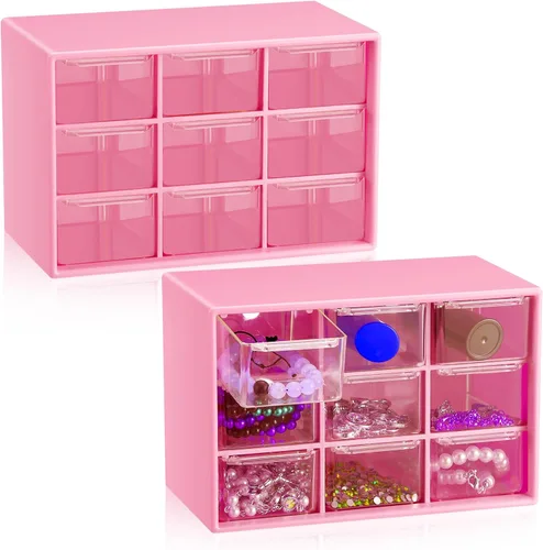 Miniatura 14 de Wenqik 2 Piezas Mini Cajones de Almacenamiento Organizador de Caja de Herramientas para Maestros con 9 Cajones Transparentes Pequeño Organizador