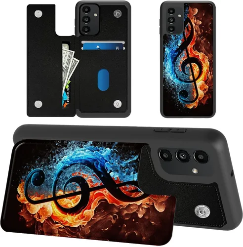 Miniatura 18 de Funda tipo cartera para Samsung Galaxy A14 5G con tarjetero y bloqueo RFID, piel sintética suave, función atril, cierre magnético, funda delgada