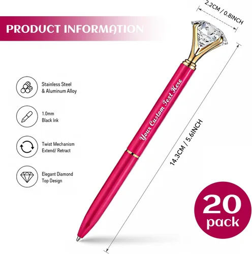 Miniatura 2 de Personalizado 20 Piezas Big Diamond Pen Rhinestones Crystal Metal Bolígrafo Promocional Tinta Negra