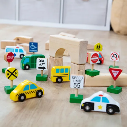 Miniatura 9 de Vehículos y señales de tráfico de madera Melissa & Doug con 6 autos y 9 signos